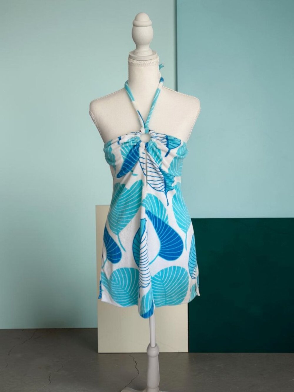 ECHO Terry Blue White Halter Coverup Dress Size M NEW NWT